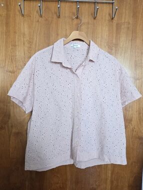 Madewell Pale Pink Eyelet Short-Sleeve Button-Down Shirt